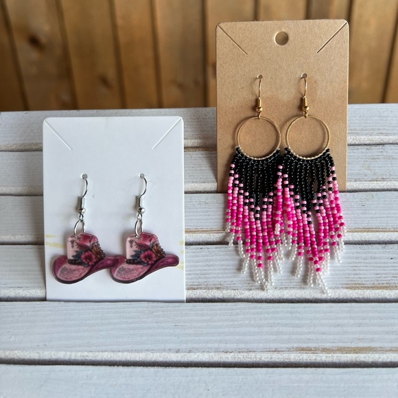 😍🤩New Summer Pink Turquoise Hand Beaded tassel boho western tribal earring Boho - Picture 3 of 8